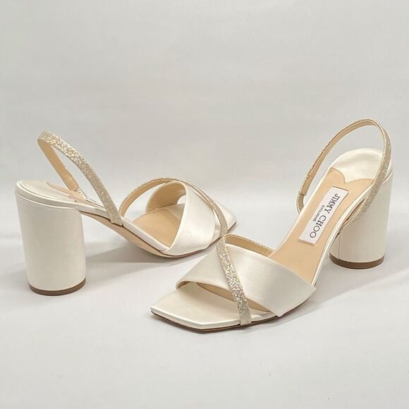 Jimmy Choo Plum Satin & Glitter Slingback Sandals size 39 - Picture 9 of 12